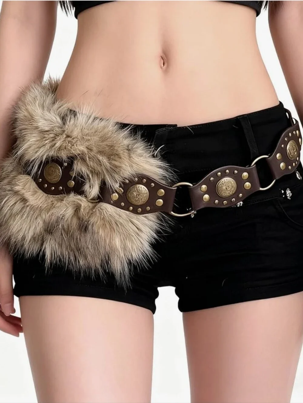 Faux Fur Y2K Style Faux Leather Belt For Cosplay, Festivals, Fun! NWOT